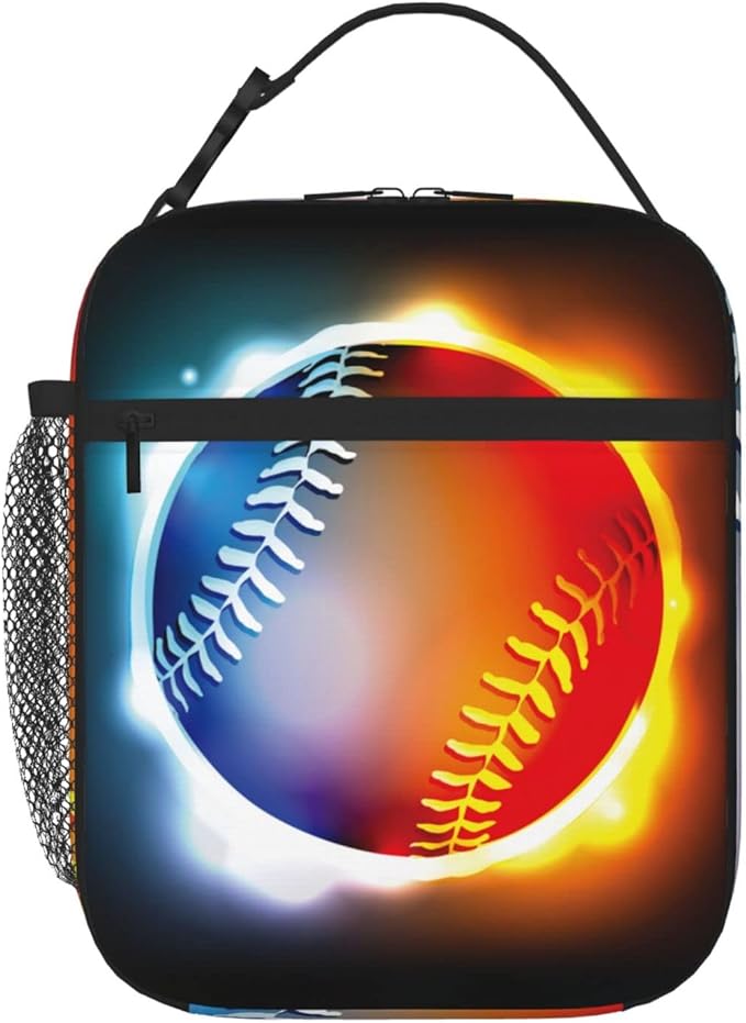 SARA NELL Cool Growing Fireball Lunch Box Baseball Lunch Bag Insulated Reusable Portable Lunch Tote Cooler Bag for Women Men Teens Kids, Office Work School Travel Lunchbox