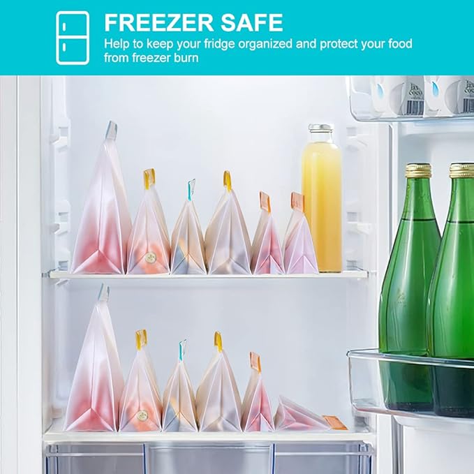 Reusable Food Storage Bags Stand Up, 9 Pack Leakproof Gallon Freezer Bags, BPA Free Snack Bags, Reusable Plastic Bags, Diswasher Safe Lunch Sandwich Bags