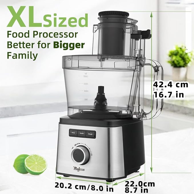 14-Cup Lemon Slicer Food-Processor - Large Feed Chute, 13 Speeds & Pulse, 3 Programs,Cheese Shredding, Cutting Fries, Meat Chopping, Shredding and Slicing, Mixing and Doughing, for Home Use