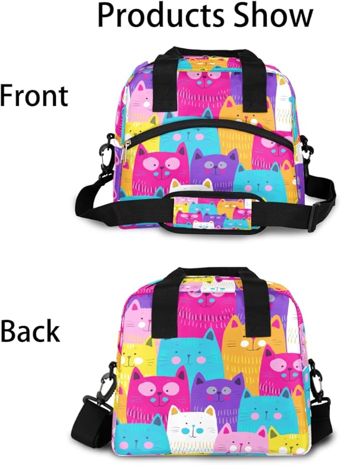 Pardick Insulated Lunch Bag for Women Men Large Cute Rainbow Cat Head Thermal Cooler Lunch Box Durable Tote Bag with Adjustable Shoulder Strap for Work School Office Travel Girl Boy Meal Prep Bag