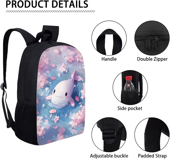 Dolyues Cherry Blossom Fish Girls' Pink Backpack Set - Stylish Casual Daypack with Lunch Bag & Pencil Case - Gifts for Women & Girls