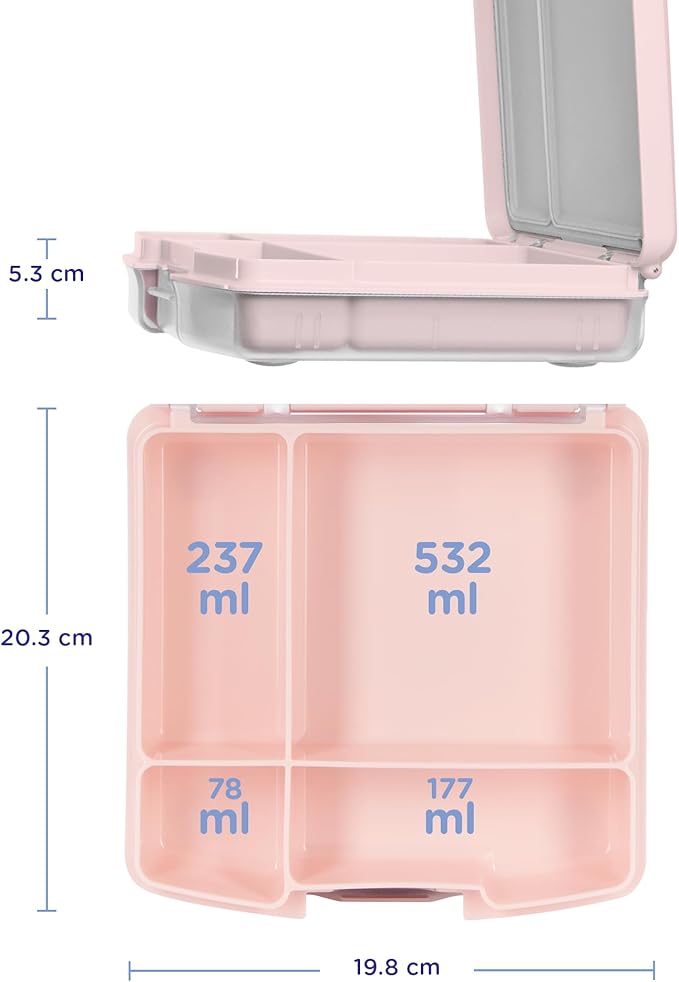 Ubbi Bento Lunch Box for Kids with 4 Compartments, BPA-Free, Leakproof, Dishwasher Safe, Food-Safe Material, Portion-Controlled Lunch Container, Kids Summer Camp, Blush Pink