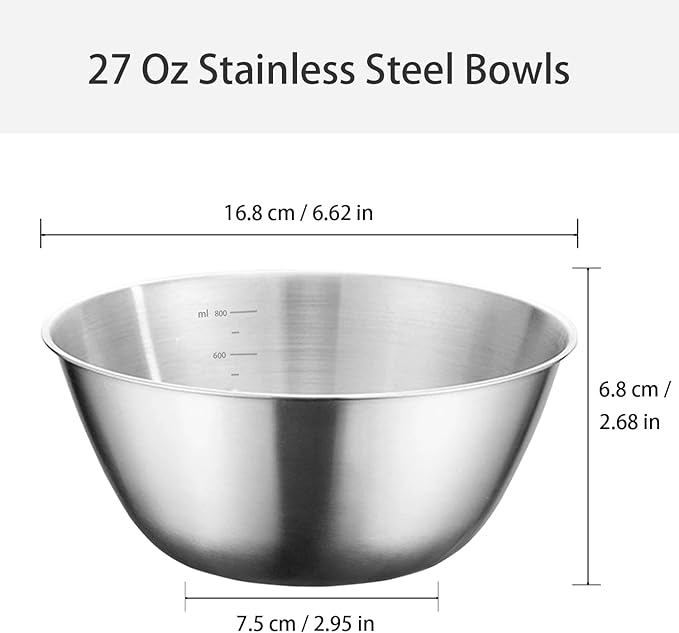 WANBY Stainless Steel Bowls 8 Pcs Metal Lightweight Unbreakable 28Oz Dinner Bowls Set Non-Toxin Dishwasher Safe BPA Free and Healthy