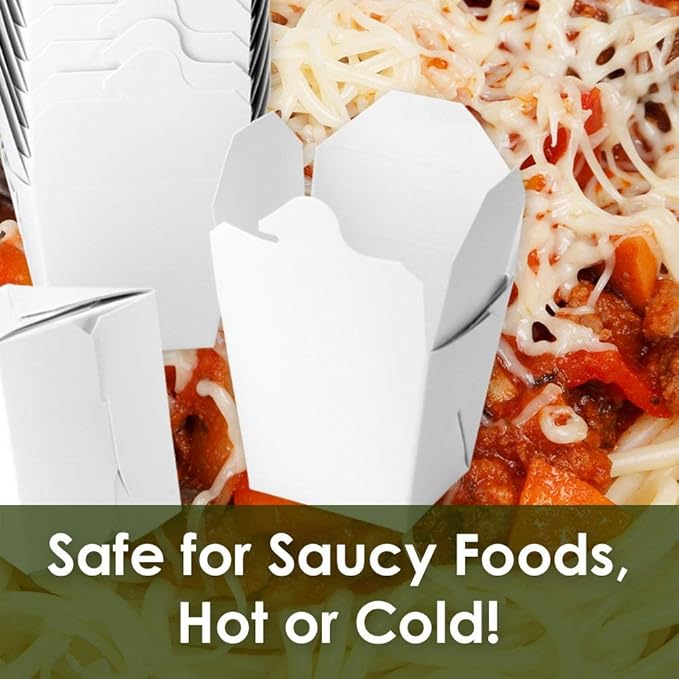 100% Recyclable 8oz White Small Chinese Take Out Boxes 50pk. Leakproof Greaseproof To-Go Containers For Restaurants Event Parties Food Service. Value Bulk Pack Microwaveable and Stackable Meal Pails.