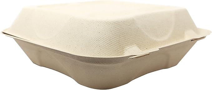World Centric Compostable Clamshell Containers 8x8x3 - Grease and Moisture Resistant - 100 Pack