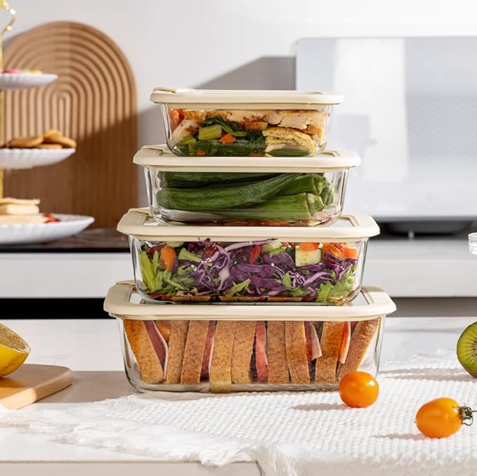 Urban Green Glass Food Storage Containers with Glass Lids, Microwave Safe Food Container Set, Aitight Meal Prep Container Set, LeakProof, 100% Plastic Free, 4 Pack