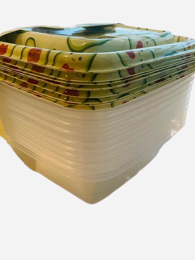 COOK WITH COLOR 20 PIECE PLASTIC RECTANGULAR FOOD CONTAINERS, 10 LIDS & 10 CONTAINERS CAPACITY 33.8 OZ (1L) 9 X 6 X 2 (HAPPY AVOCADO)
