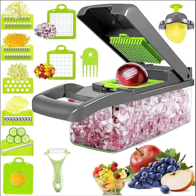 Pro-Series 16-in-1 Vegetable Chopper with Container, Cheese Grater, Mandoline Slicer, Food Cutter Shredder