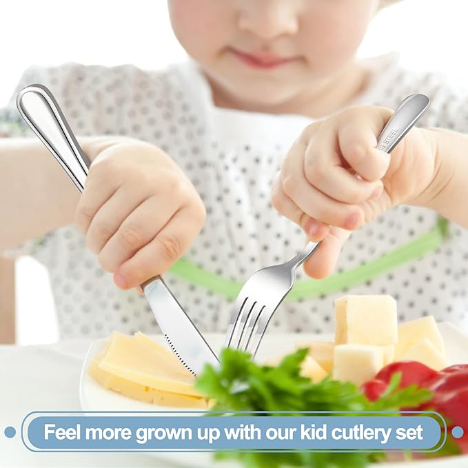 TeamFar Toddler Utensils, 12 PCS Stainless Steel Toddler Silverware Small Kids Cutlery Set for Home School Travel Use, with Line Patterned Edge, Child Safe & Non Toxic, Dishwasher Safe