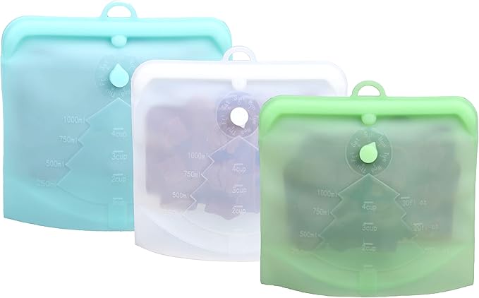 3R Reusable Silicone Ziplock Food Bag with Day of the Week Organize | 3 colours with Medium Size | 100% Sustainable, Zero Plastic | 100% Leak Proof | A Hook for Easy Hanging