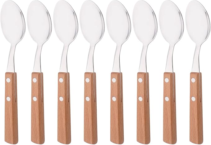 Espresso Spoons, 8-Piece Mini Coffee Stainless Steel Spoons Bistro Small Spoons for Dessert, Tea, Appetizer, Dessert Spoons with Wooden Handle, 6.3-inch Flatware Teapoons
