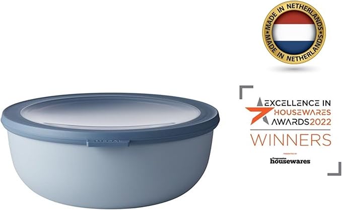 Mepal Cirqula 76oz/2,250ml Multi Food Storage & Shallow Serving Bowl with Transparent Lids | Perfect for Food Prep | Microwave & Dishwasher Safe | Nordic Blue | Made in Holland