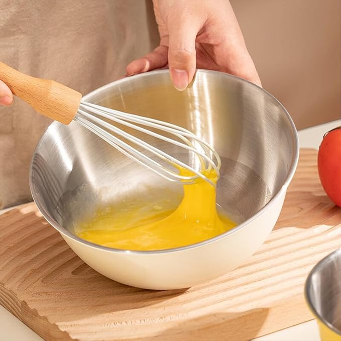 Mixing Bowls, 3Pcs Stainless Steel Mixing Bowl Set, Thick Metal Nesting Basin for the Kitchen, Multifunctional, Stackable, Dishwasher Safe, 1.2/1.8/2.5L(Cream White)