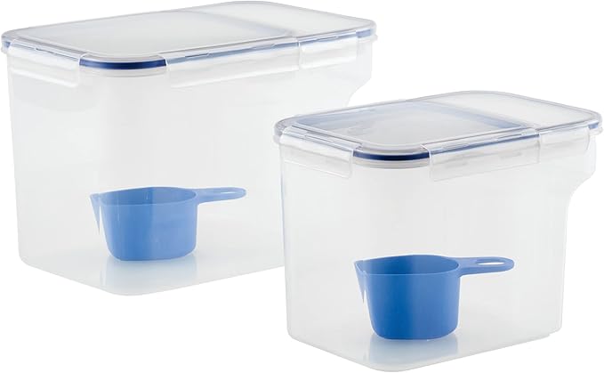 LocknLock Easy Essentials Container and Scoop Food Storage Bin Set, BPA-Free/Dishwasher Safe, 4 Piece, Clear