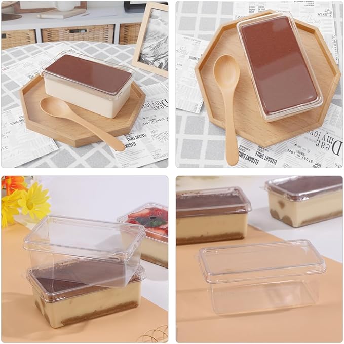 10pcs Cake Box Clear Tiramisu Box To Go Food Containers Bakery Carrier Packing Small Cake Holder Plastic Container with Lid Clear Cake Carrier Disposable Charcuterie Boxes for Cake, Pastry,Dessert