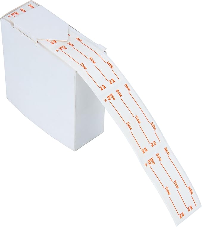 L LIKED 500 Stickers Use by 1 x 2 Inch Dissolvable Food Storage Labels for Containers Prep roll of 500 (Red)