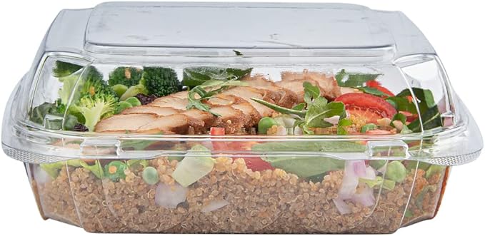 Restaurantware Thermo Tek 33.8 Ounce Clamshell Containers 100 Anti-Fog To Go Food Containers - Freezable Square Clear Plastic Food Packaging Containers Disposable