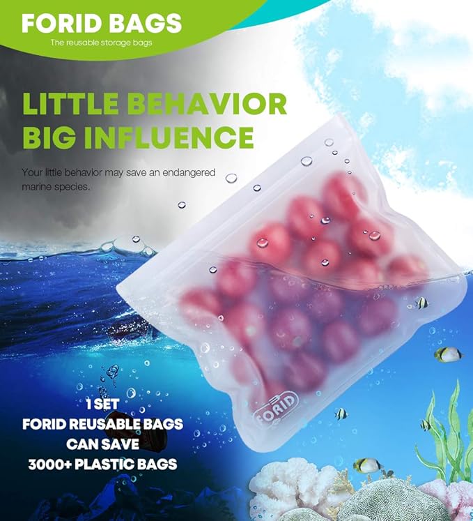 Reusable Storage Bags - 12 Pack EXTRA THICK Freezer bags (2 Reusable Gallon Bags & 5 Reusable Sandwich Bags & 5 Reusable Snack Bags) FDA Grade LEAKPROOF Lunch Bag for Food Travel Items Storage