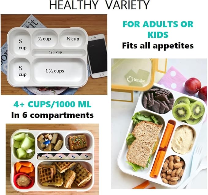 6 Compartment Lunch Boxes. Bento Box Lunchbox Snack Containers for Kids, Boys Girls Adults. School Daycare Meal Planning Portion Control Container. Leakproof BPA-Free. Set of 3, Pink Purple Orange