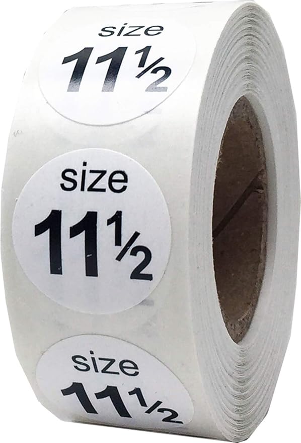 Shoe Size 11 1/2 White Stickers - 3/4 Inch Round, 500 Semi-Gloss Adhesive Labels Per Roll for Retail, Footwear Inventory, and Organization - Made in The USA