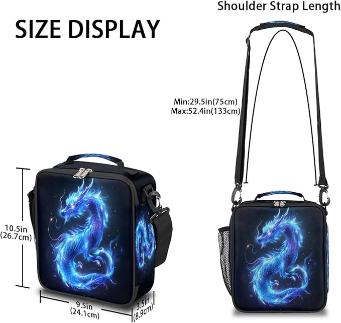 Lunch Box for Kids Boys Girls Water Dragon Kids Lunch Bag Insulated Lunch Bag Tote with Adjustable Shoulder Strap Teens Lunchbox Cooler School Picnic