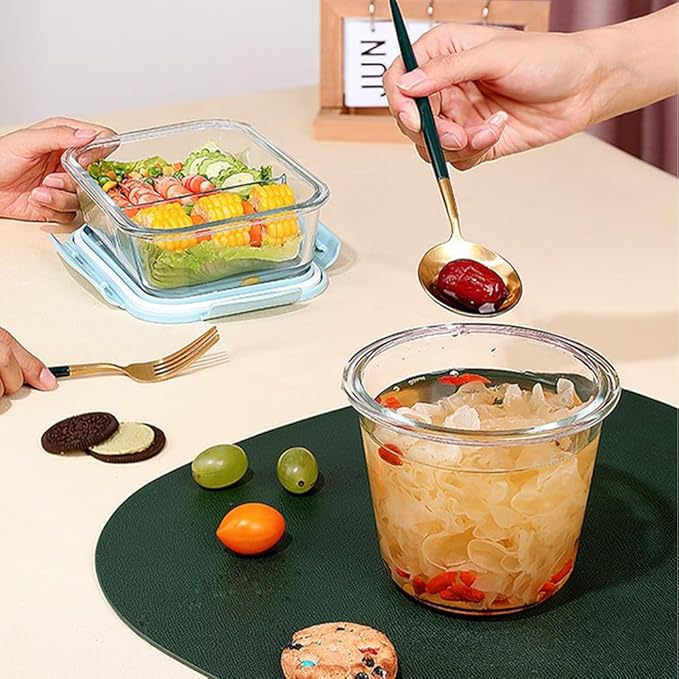 24OZ Glass Soup Containers with Airtight Lids, Glass Food Storage Container, Round Meal Prep Containers with Lids, Soup Freezer Container, Dishwasher、Refrigerator、Microwave safe (4 Pack)