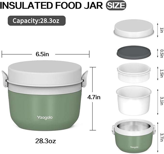 Thermo for Hot Food 28oz, Vacuum Insulated Food Container for Adults, Wide Mouth Leakproof Soup Thermo Stainless Steel Insulated Food Jar(Green)