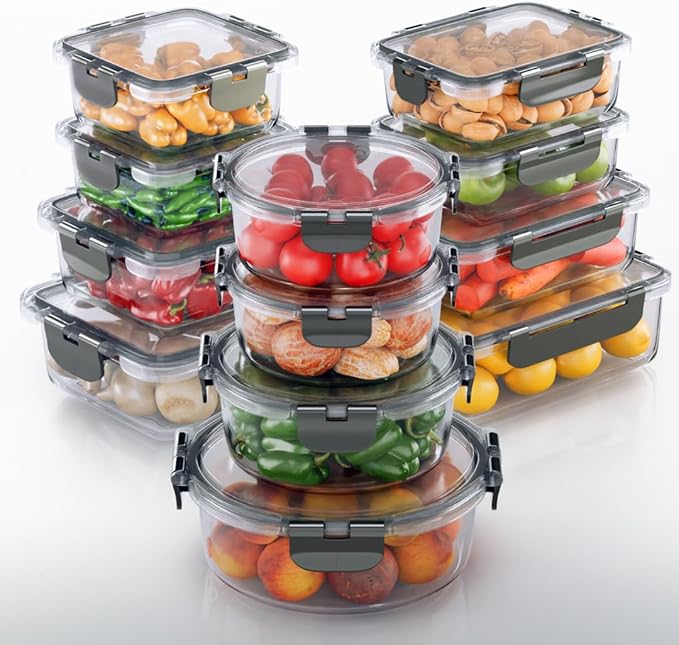 KITCHEN SHOPPE 24-Piece Borosilicate Glass Food Storage Containers | BPA-Free, Airtight, Reusable, Stackable Set for Meal Prep, Leftovers, or Lunch | Freezer, Oven, Microwave & Dishwasher Safe