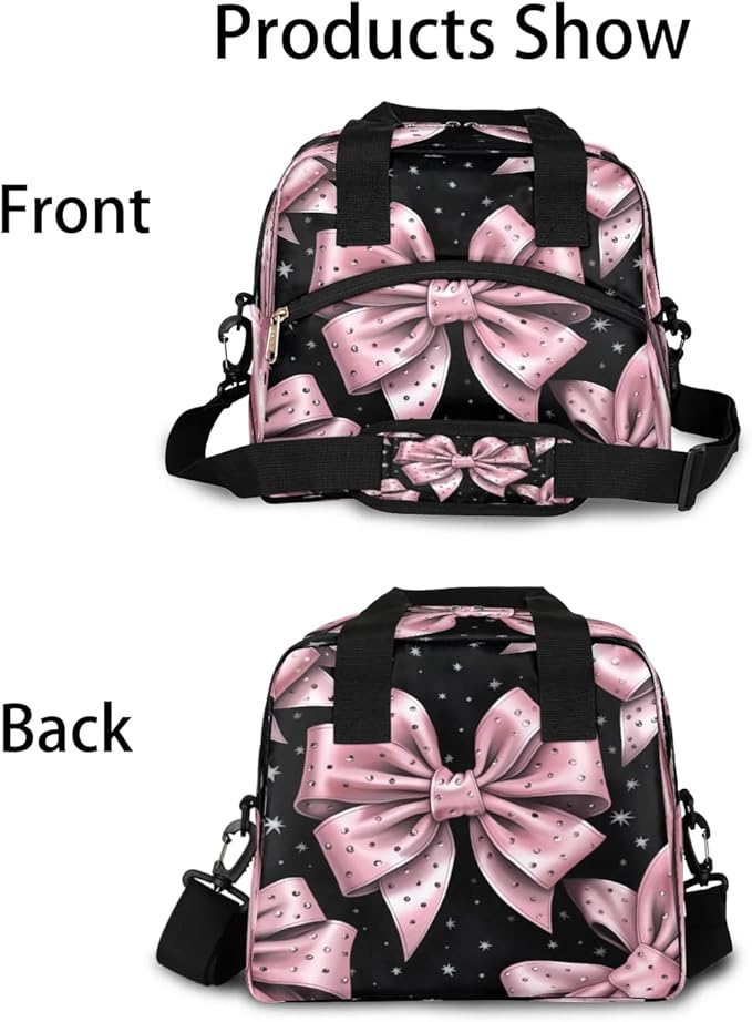 Pink Bow Insulated Lunch Bag for Women Men Reusable Waterproof Lunch Box Cooler Tote Bag One shoulder portable meal bag Portable Adult Lunchbox for Work Picnic Hiking Beach