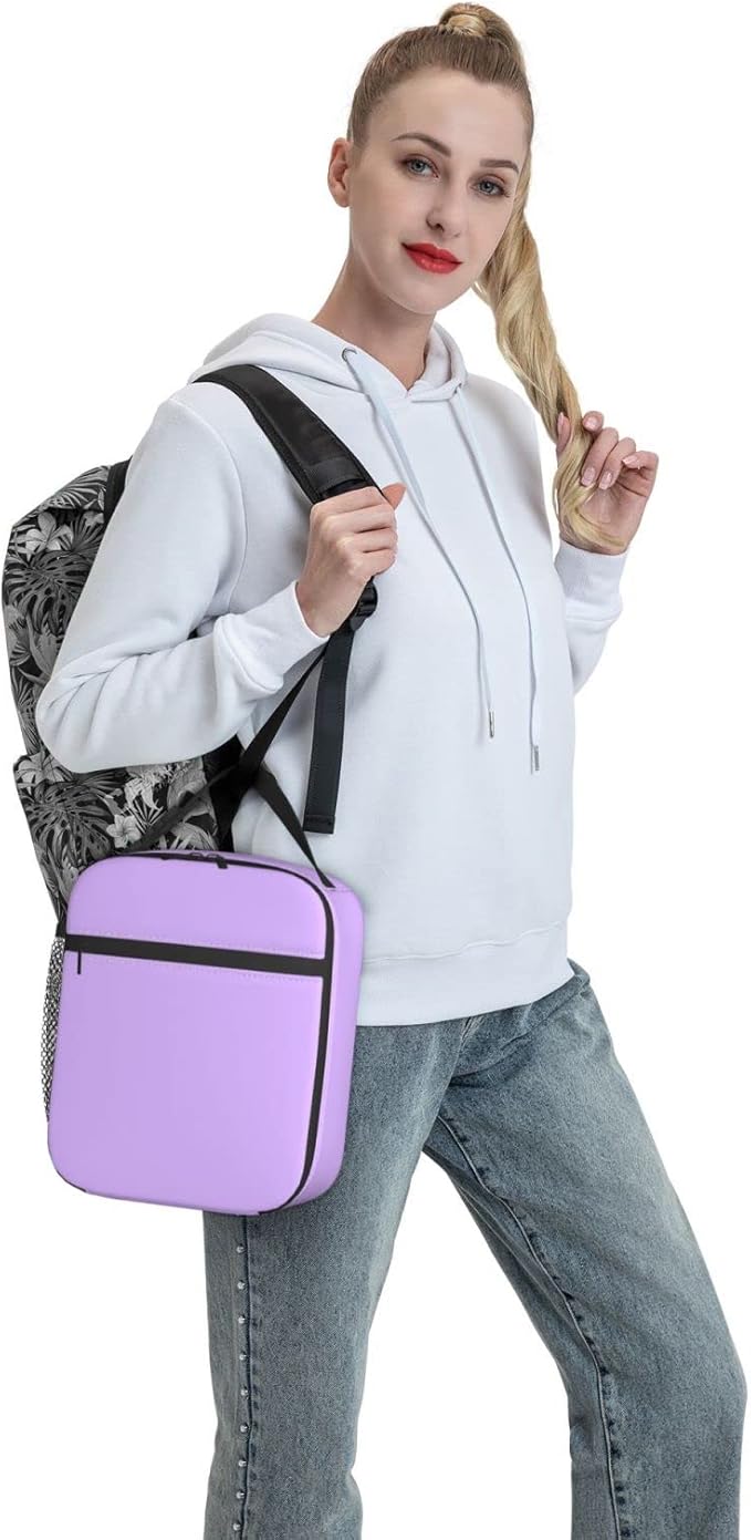Light Purple Lunch Bag for Kids Girls Women Washable Thremal Picnic Meal Box for School Office Beach Insulated Cooler Reusable Portable