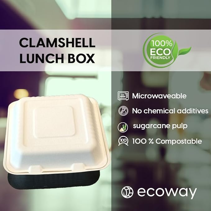 9 Inch Food Box Container Made With Bagasse Sugar Cane Fibers For Meals & Dessert, Take Away Container, Disposable, Eco-friendly, Compostable, Restaurants - Pack Of 50, White