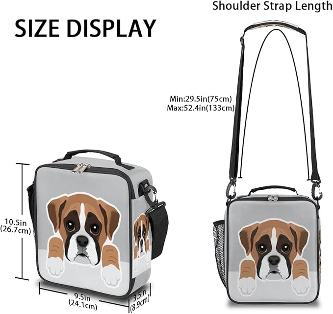 Kids Lunch Box for Boys Girls Lunch Bag Cute Boxer Dog Kids Lunch Bags Insulated Meal Tote with Adjustable Shoulder Strap for School Picnic