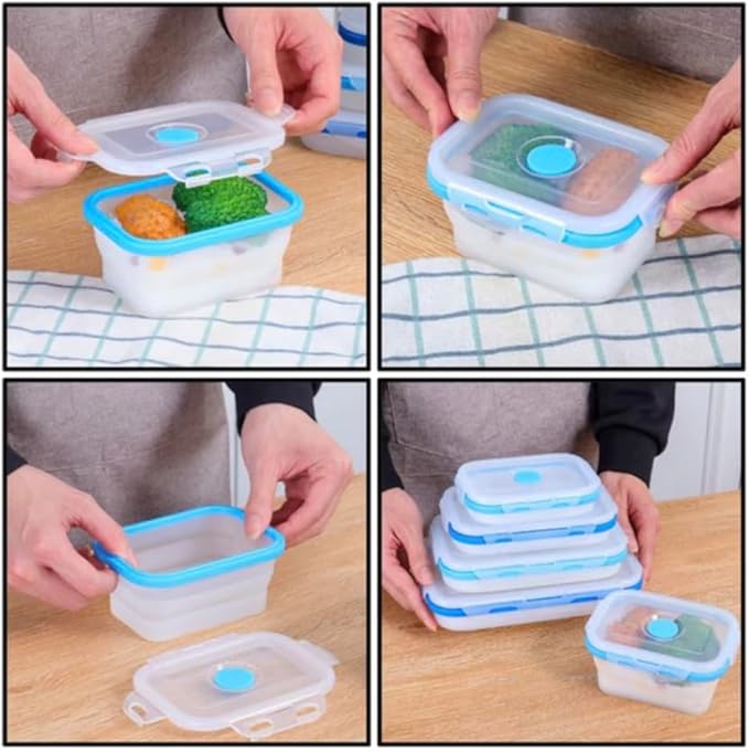Collapsible Silicone Food Storage Containers, BPA Free, Microwave, Freezer and Dishwasher Safe, Lunch, Meal Prep, Travel, Space-Saving