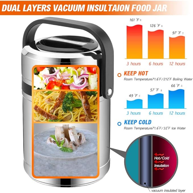 Soup Thermos for Adults, 3 Layered 61oz Food Thermos Jar for Hot Food, Large Wide Mouth Vacuum Insulated Stainless Steel Thermal Lunch Box Container Flask, Men Bento Box for Work Office Travel