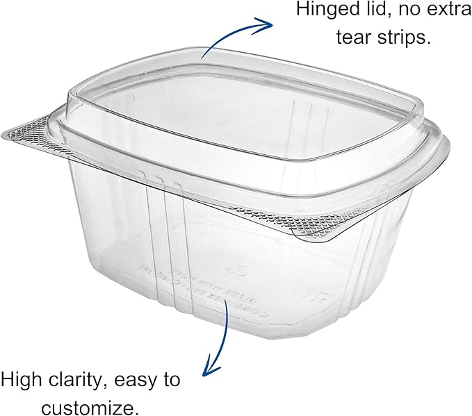 16oz Tall Dome RPET Clear Hinged Lid Deli Container- 200Pcs