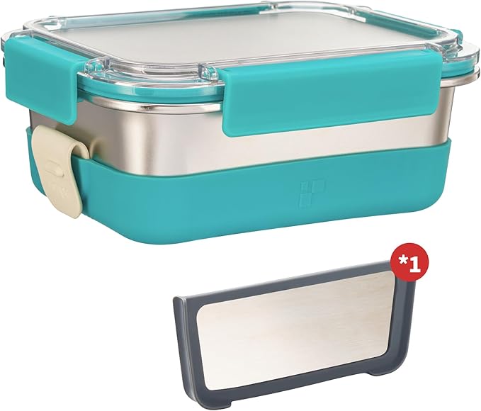 Stainless Steel Lunch Box with Silicone Sleeve/Bento Box/Food Storage Containers-Leak-Proof,Reusable and Microwavable-Ideal for Work & Travel-On-the-Go Meal Prep - Dishwasher Safe-41Oz Extra Large
