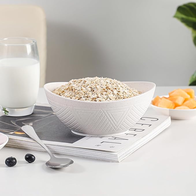 Unbreakable Cereal Bowls, 26 OZ Wheat Straw Bowl Set of 4, Microwave and Dishwasher Safe Bowls for Kitchen, Lightweight Serving Bowl for Cereal, Oatmeal, Salad (Mondrian Series)