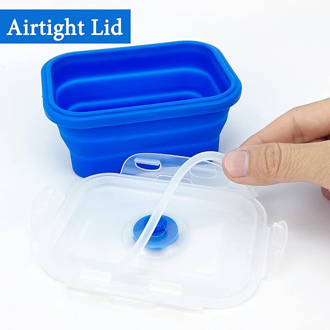 Camping Travel Collapsible Food Storage Container with Lids, Stackable Silicone Storage Containers Meal Prep Containers with Ideal Portion 350ml-540ml-800ml, Microwave Safe,3Piece
