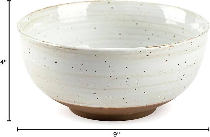 Mixing and Serving Bowl - 9 inch Ceramic Stoneware, Handmade White, Microwave & Dishwasher Safe