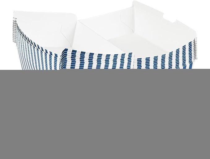 Restaurantware Bio Tek 6.7 x 3.5 x 3.5 Inch Clamshell Food Containers 100 Disposable Sandwich Containers - Hinged Lid Tab-Lock Closure Blue And White Paper Hot Dog Containers Greaseproof