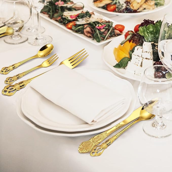 AARAINBOW 7 Pieces Stainless Steel Flatware Set Portable Reusable Cutlery Set Travel Utensils Set Including Chopsticks Knife Fork Spoon Straws Cleaning Brush Dishwasher Safe (G-Golden)