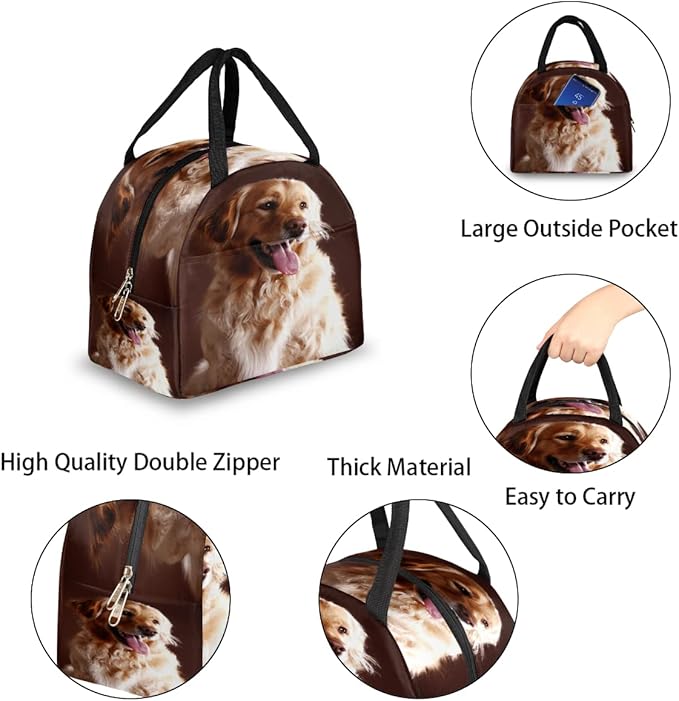 Insulated Lunch Bag for Women Men Golden Retriever Dog Waterproof Thermal Tote Bag Reusable Lunch Box Container Lunch Holder Leakproof Lunch Cooler Bag Picnic Travel Work