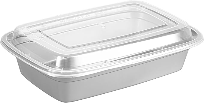 Restaurantware Asporto 24 Ounce Take Out Containers, 100 Food Containers With Lids - Microwavable, Disposable, Silver Plastic To Go Food Containers, No BPA, For Take Out And Delivery