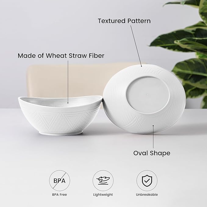 Premium Wheat Straw Bowls 26 OZ, Unbreakable Plastic Bowls Reusable Microwave and Dishwasher Safe Bowl for Camping, Rv, Apartmen, Party 4 PCS Kitchen Bowl (White)