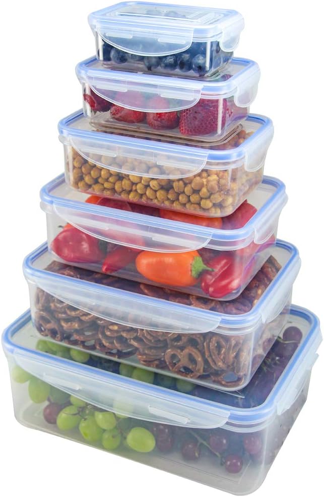Nicole Home Collection Food Storage Plastic Containers with Locking Lids, Leak Proof, Airtight, Nested, Set Of 6 BPA Free Dishwasher and Freezer Safe
