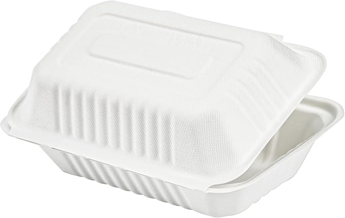 Elsjoy 90 Pack Disposable Clamshell To Go Containers, 9"x 6" Single Compartment Take Out Food Containers, Compostable Hinged Container Takeaway Lunch Box for Restaurant, Party, Microwave Safe