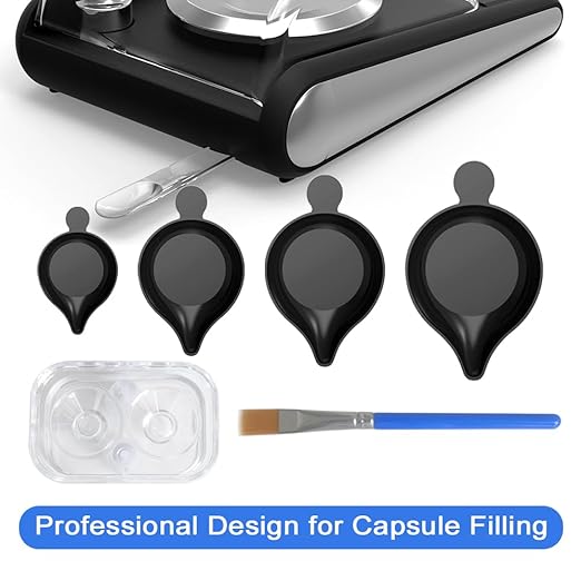 Milligram Scale with Capsule Filling Tool Kit, Only for Size 0, Powder Pans, mg Scale for Powder Medicine, 50g by 0.001g, 6 Weighing Units, Calibration Weight, Scoops, Tweezers Included