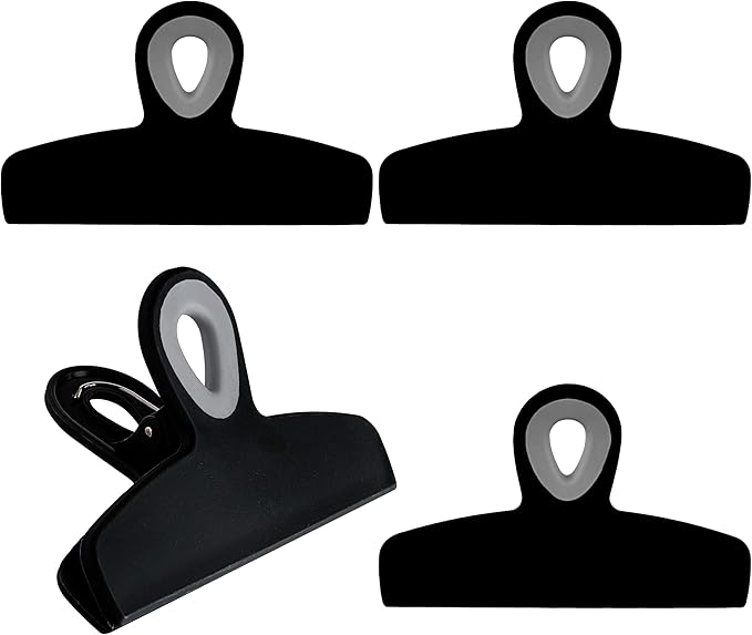 COOK WITH COLOR Bag Clips - Heavy Duty Chip Clip and Refrigerator Magnet Clips for Food Storage with Air Tight Seal Grip, Black, Pack of 4 Large Clips