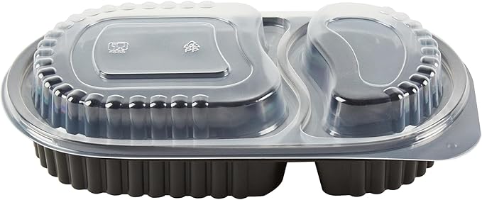 Restaurantware RW Base 20 Ounce Meal Prep Containers, 100 Microwavable To Go Containers With Lids - Disposable, Freezable, Black Plastic Oval Food Containers, Pack Hot And Cold Food, For Takeaway