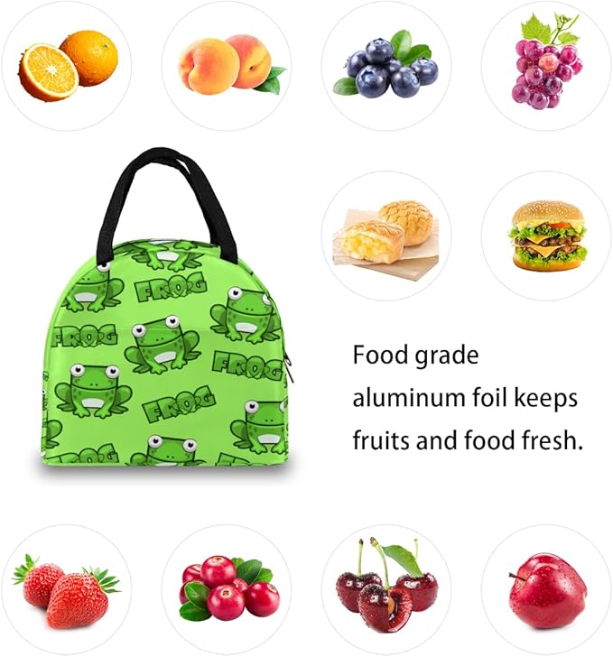 Insulated Lunch Bag for Women Men Green Frog Waterproof Thermal Tote Bag Reusable Lunch Box Container Lunch Holder Leakproof Lunch Cooler Bag Picnic Travel Work